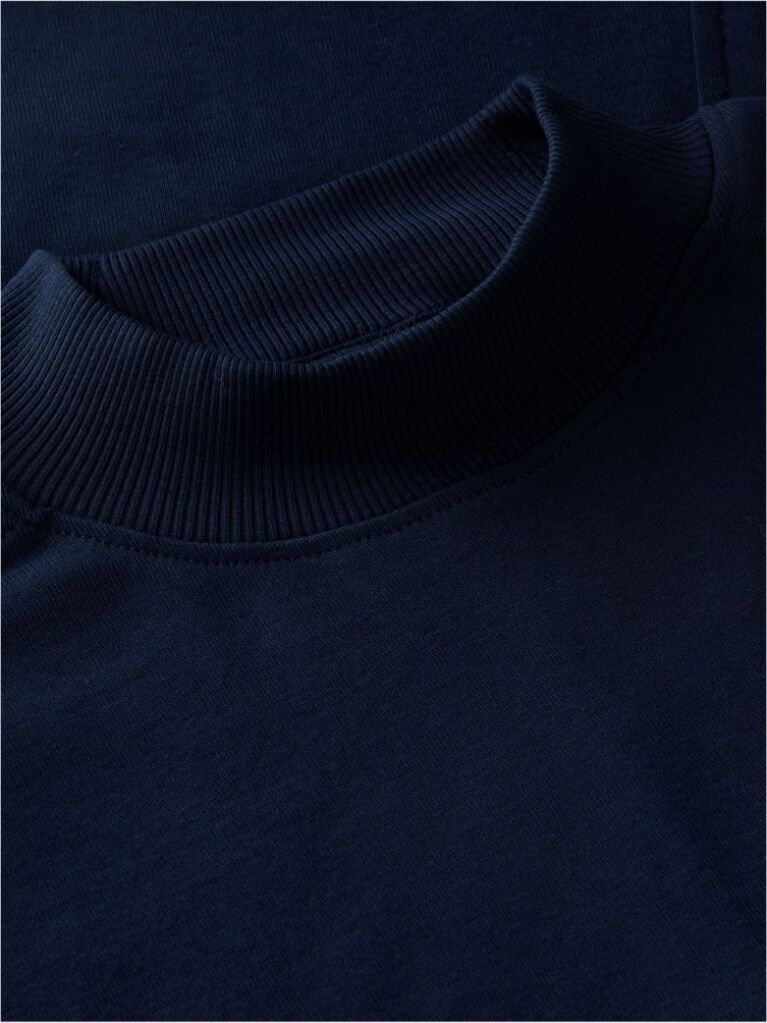 Blue Gold-Tone Button Mock Neck T-Shirt  Women