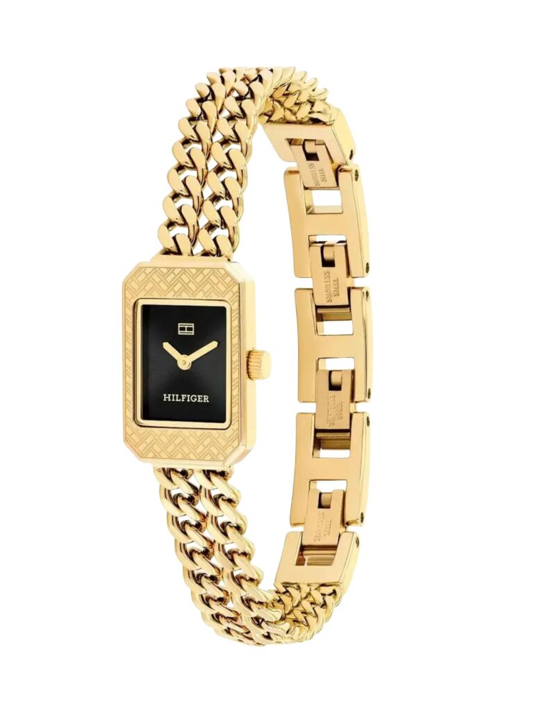 Black Ionic Gold-Plated Rectangular Dial Chain Link Watch  Women