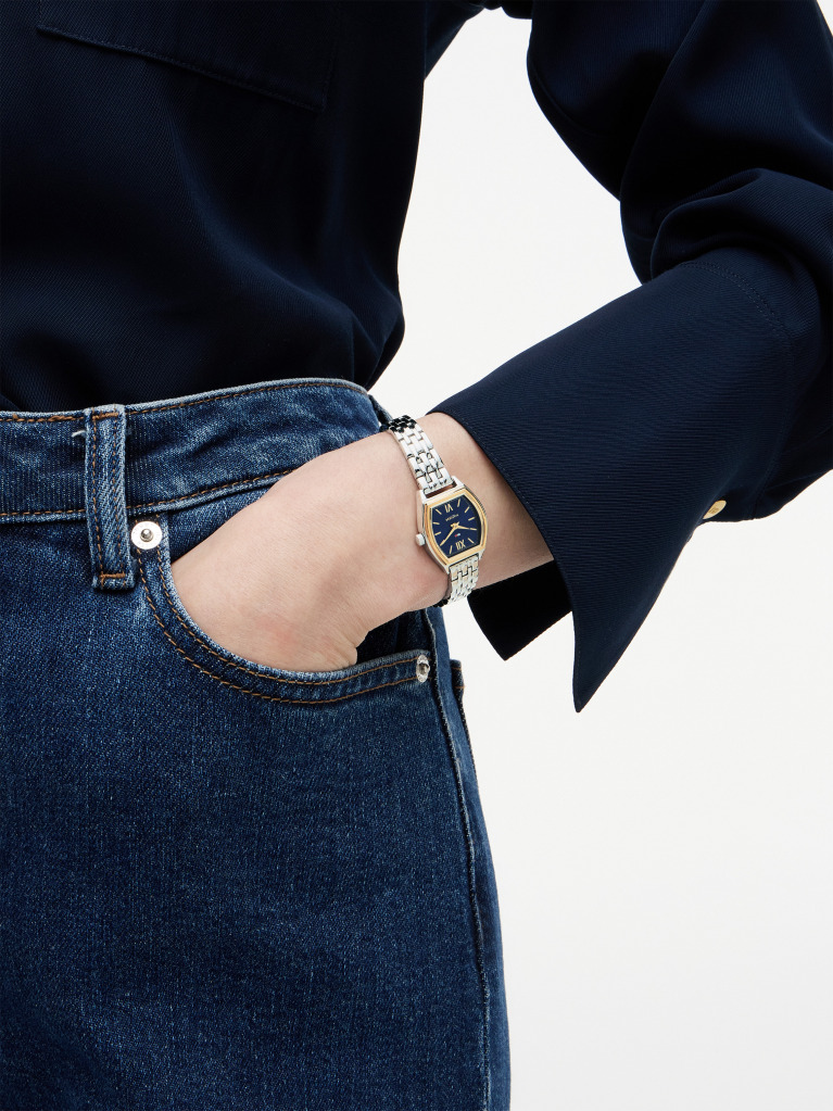 Blue Square Blue Dial Stainless Steel Chain-Link Watch  Women