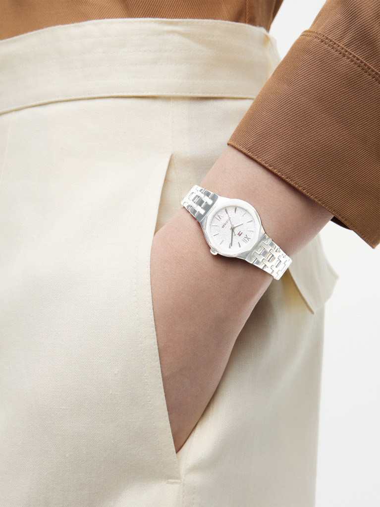 White Stainless Steel Frosted Dial Chain-Link Watch  Women