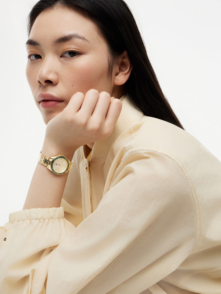 Gold Green Bezel Gold-Plated Chain-Link Watch  Women