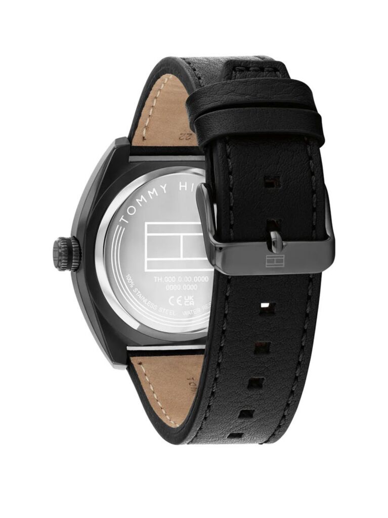 Grey Grey Dial Black Leather Strap Watch  Men