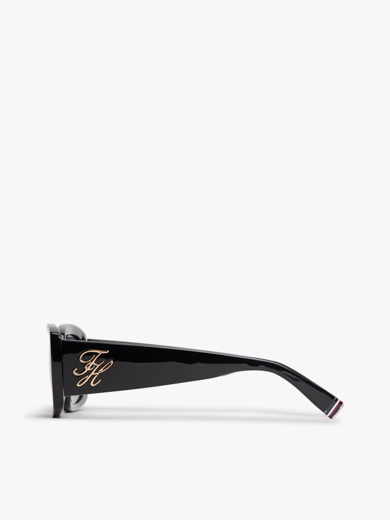 Black Logo Plaque Rectangular Sunglasses  Women