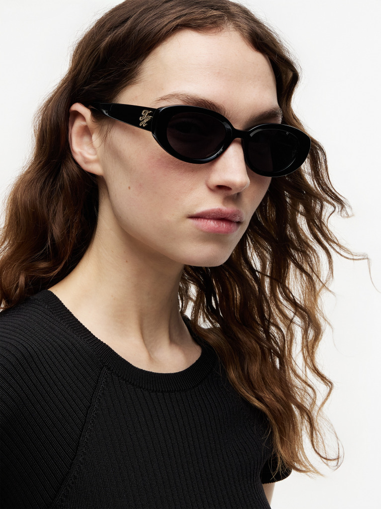 Black Logo Plaque Oval Sunglasses  Women