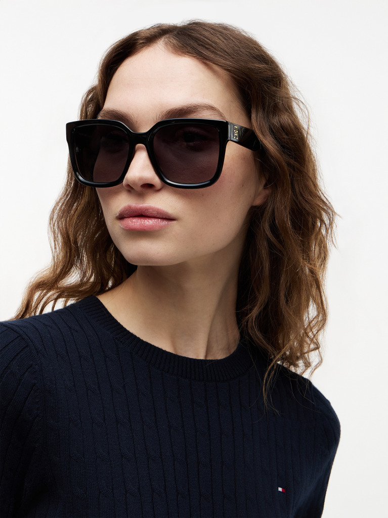 Black TH Monogram Polarised Square Sunglasses  Women