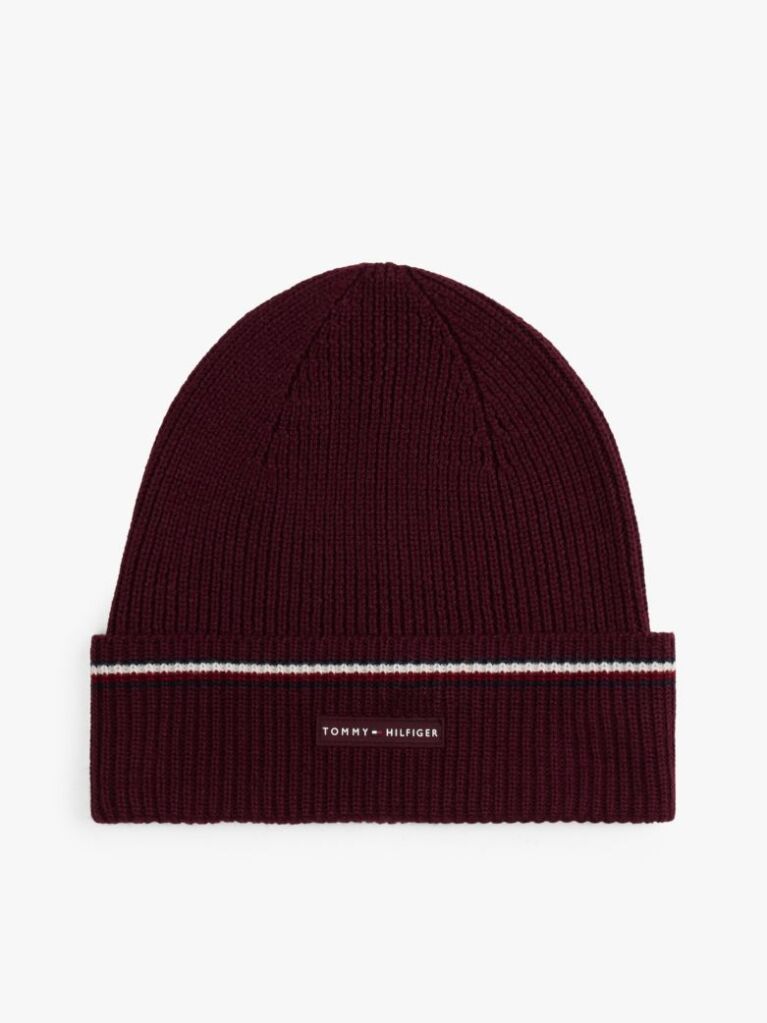 Red Signature Tape Wool Blend Beanie  Men