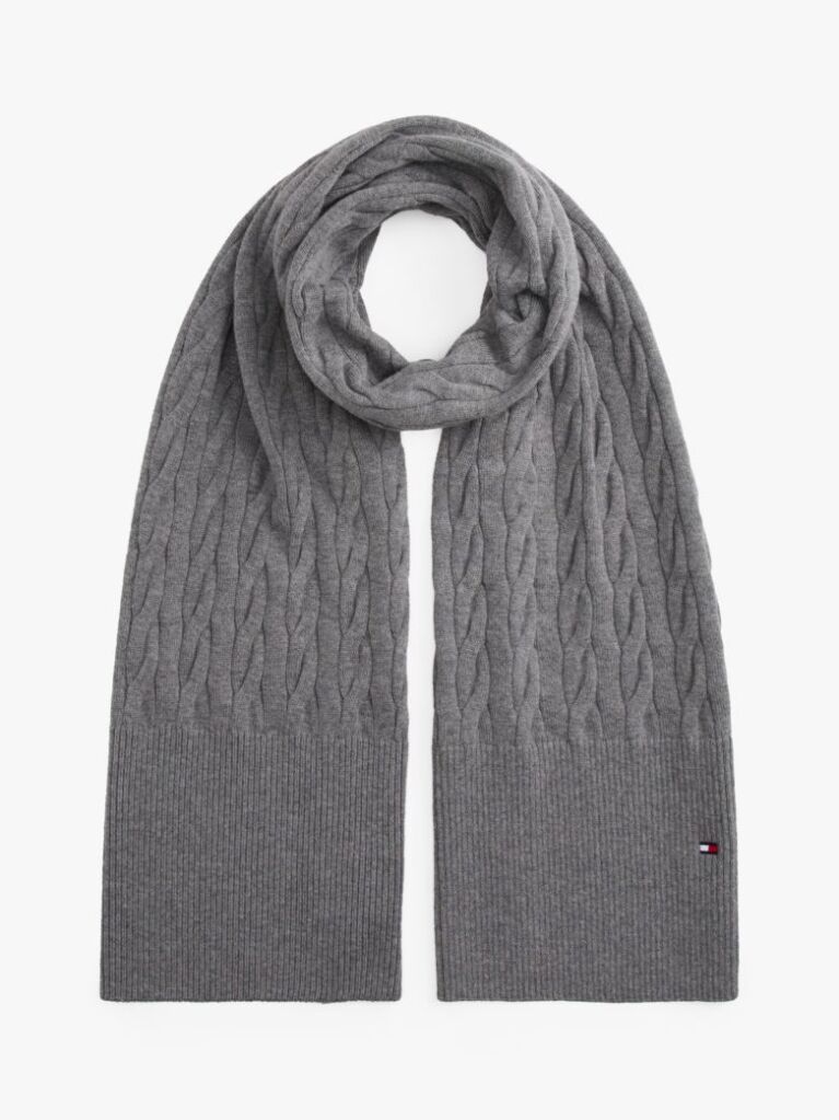 Grey Hilfiger Flag Cable Knit Wool Blend Scarf  Men