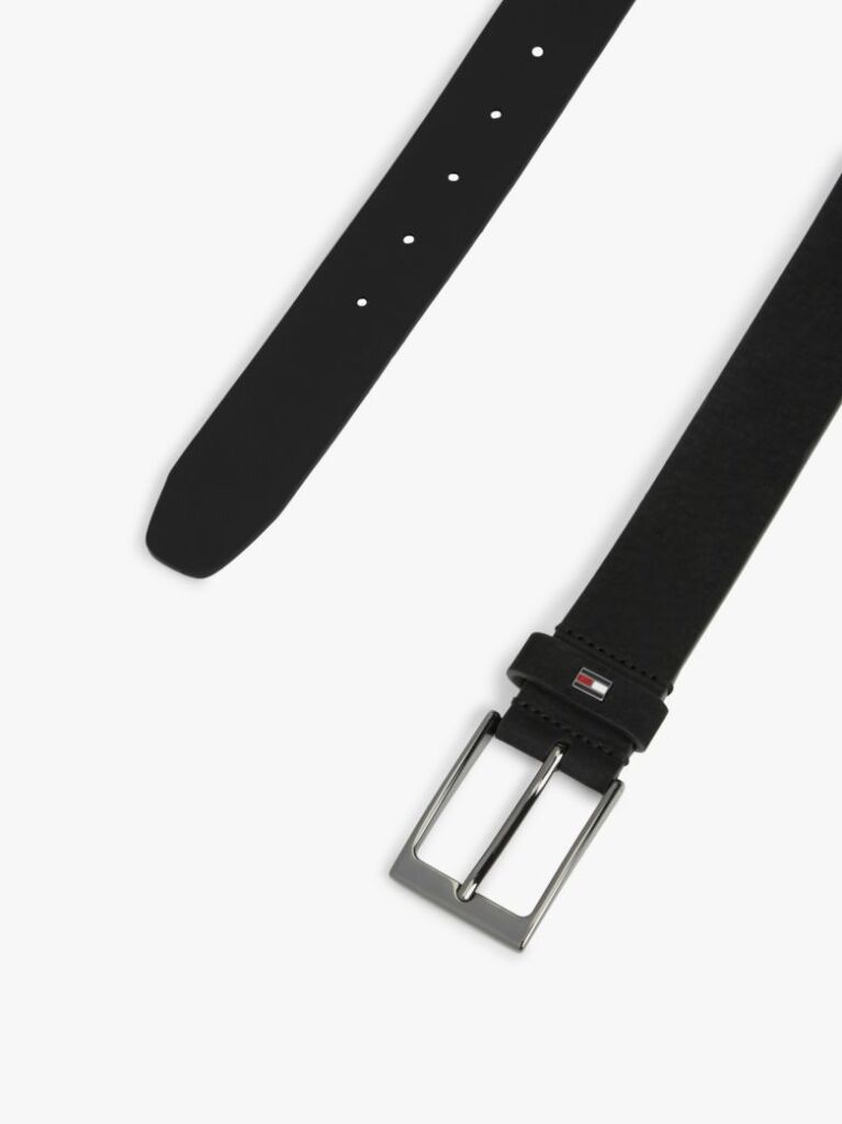 Black Enamel Flag Rectangular Buckle Leather Belt  Men