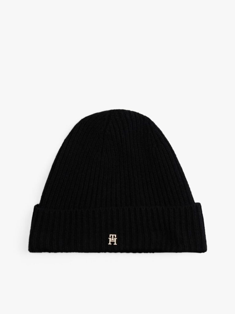 Black Pure Cashmere Rib-Knit Beanie  Women
