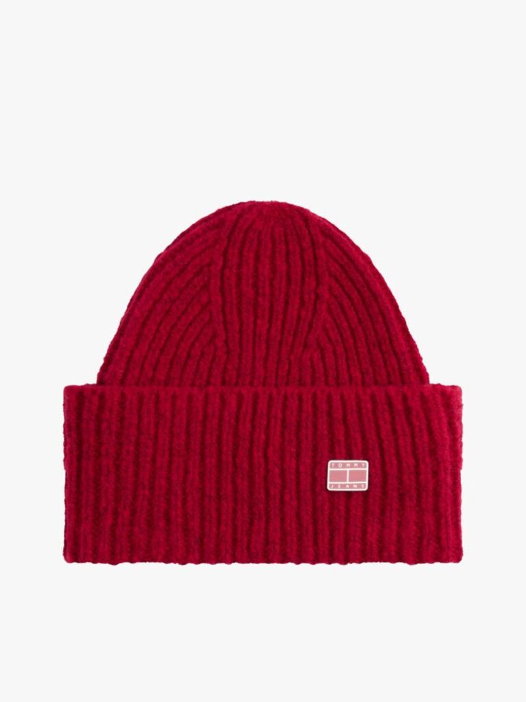 Red Heritage Wool Blend Logo Plaque Beanie  Women