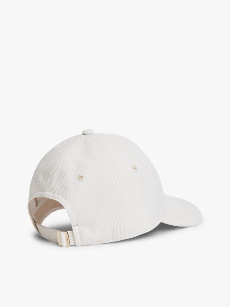 Beige Stripe Seersucker Logo Plaque Baseball Cap  Women