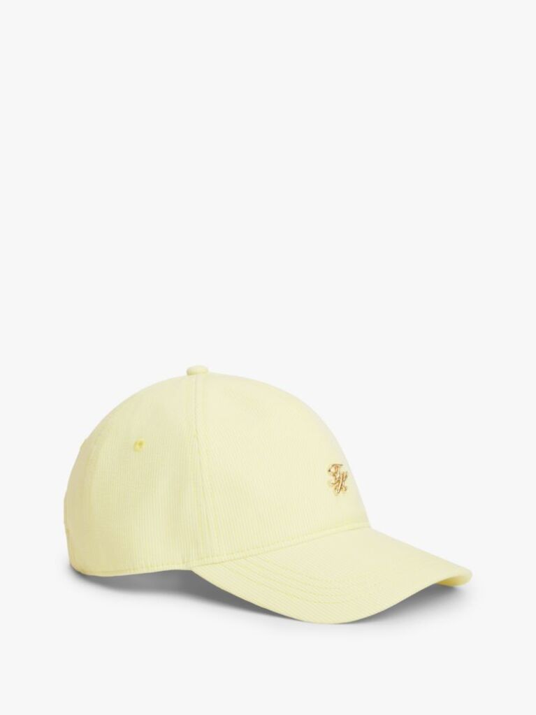 Yellow Stripe Seersucker Logo Plaque Baseball Cap  Women