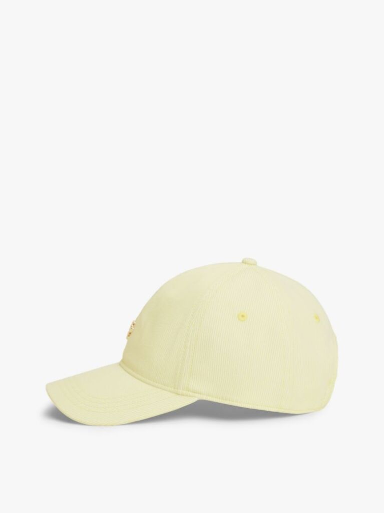 Yellow Stripe Seersucker Logo Plaque Baseball Cap  Women