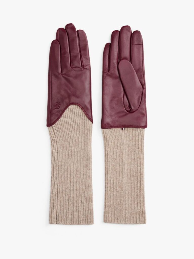 Red Heritage Rib-Knit Cuff Leather Gloves  Women
