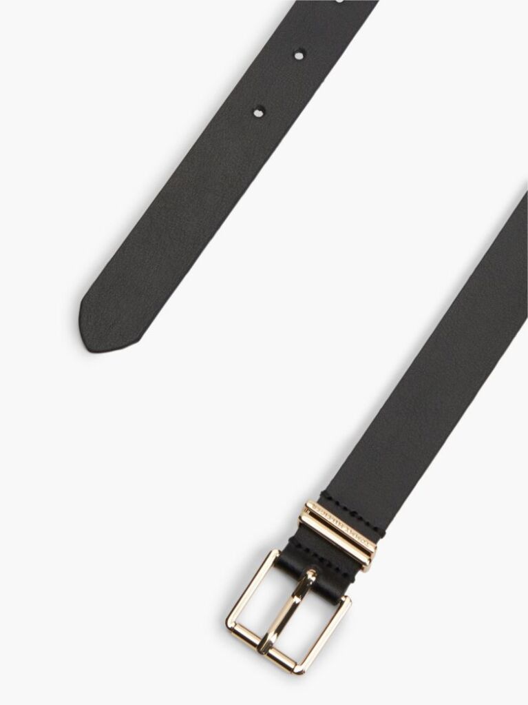 Black Square Buckle Logo Keeper Leather Belt  Women