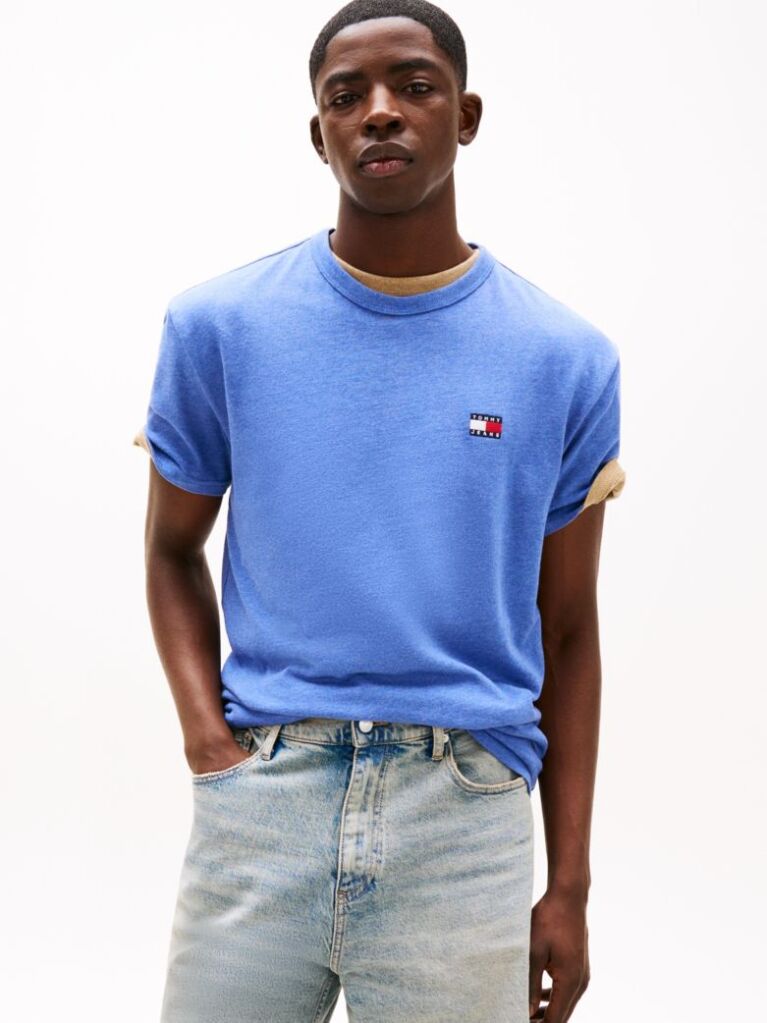 Blue Tommy Badge Crew Neck T-Shirt  Men