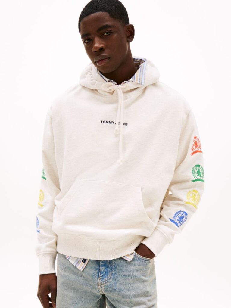 White Crest Back Graphic Relaxed Hoody  Men