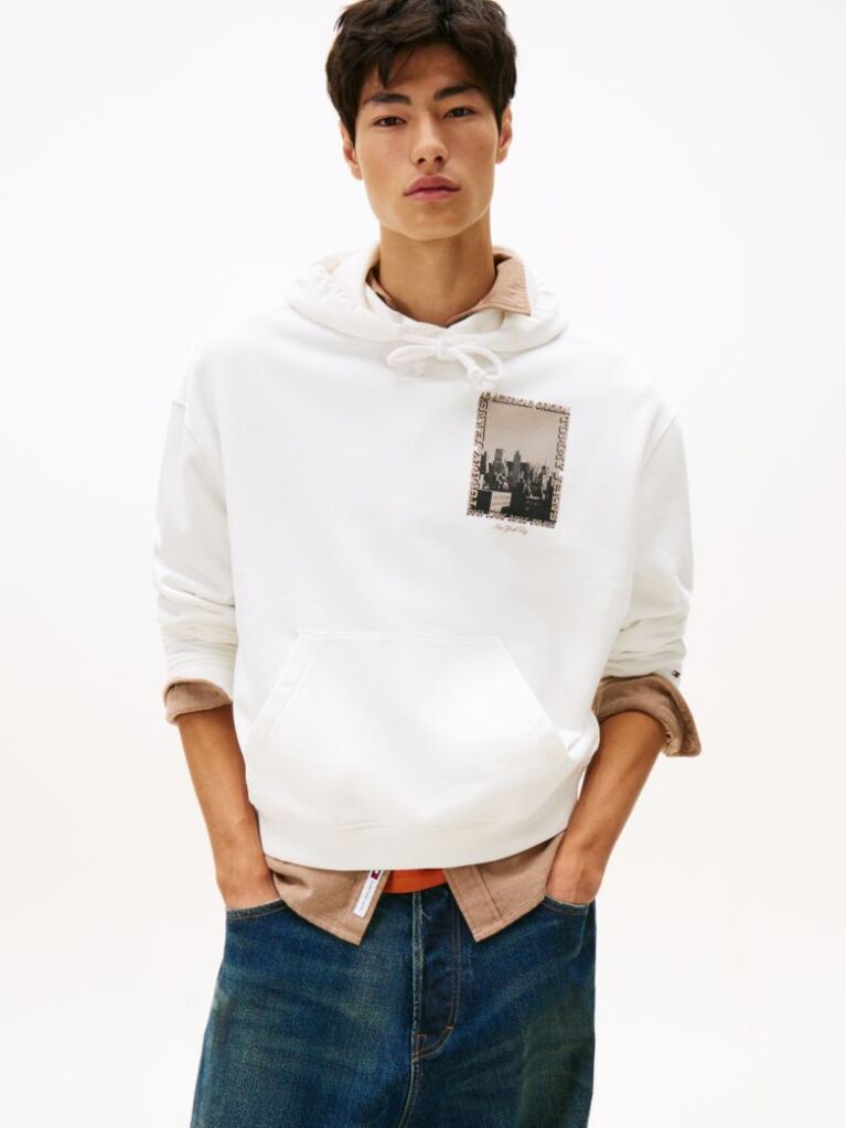Beige 90s Back Photo Print Washed Hoody  Men