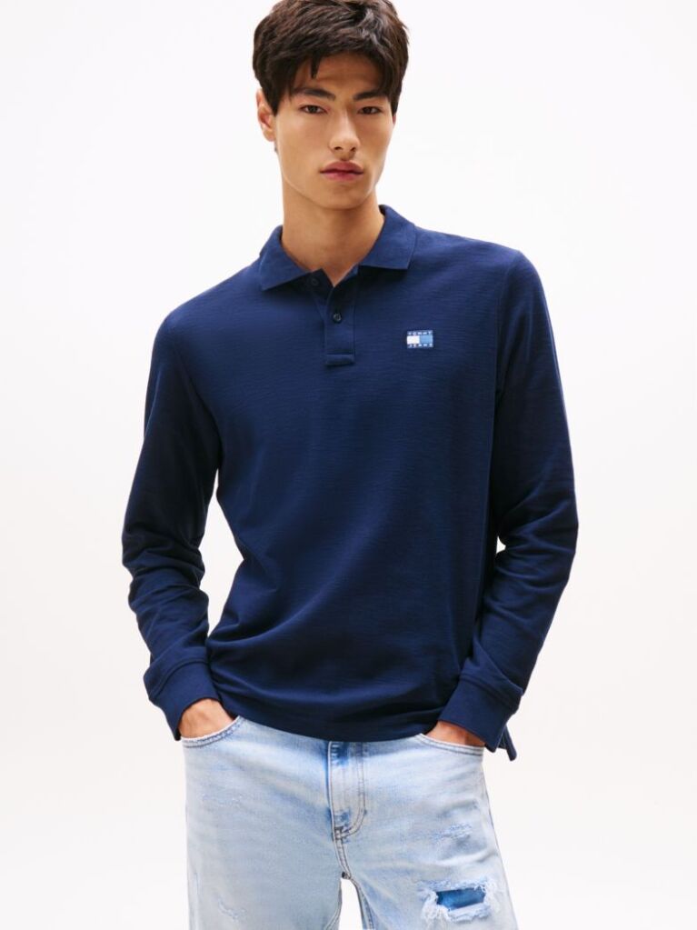 Blue Regular Fit Long Sleeve Polo Shirt  Men