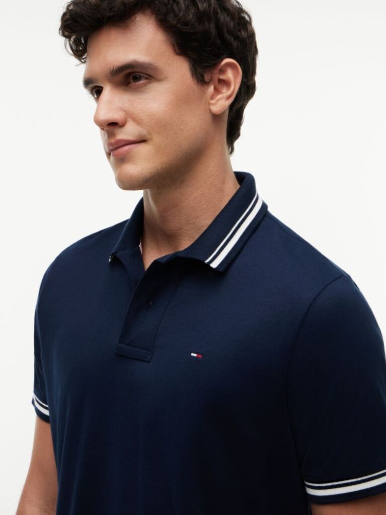 Blue Tommy Flag Regular Fit Tipped Polo Shirt  Men