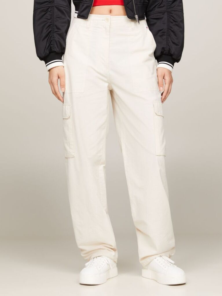 Beige Harper High Rise Mom Cargo Trousers  Women