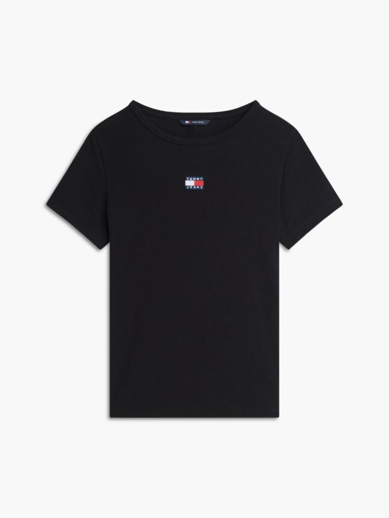 Μαύρο Κοντομάνικο T-Shirt Ριμπ Σε Slim Γραμμή  Γυναίκες
