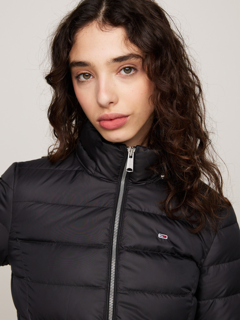 Black Faux Faur Hooded Down-Filled Fitted Jacket  Women