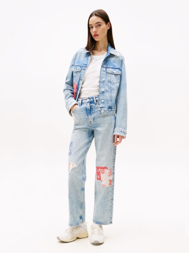 Denim Patchwork Ψηλόμεσο Τζιν Σε Slim Ίσια Γραμμή  Γυναίκες