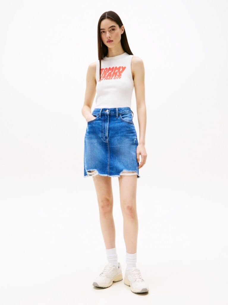 Denim Distressed Denim Mini Mom Skirt  Women