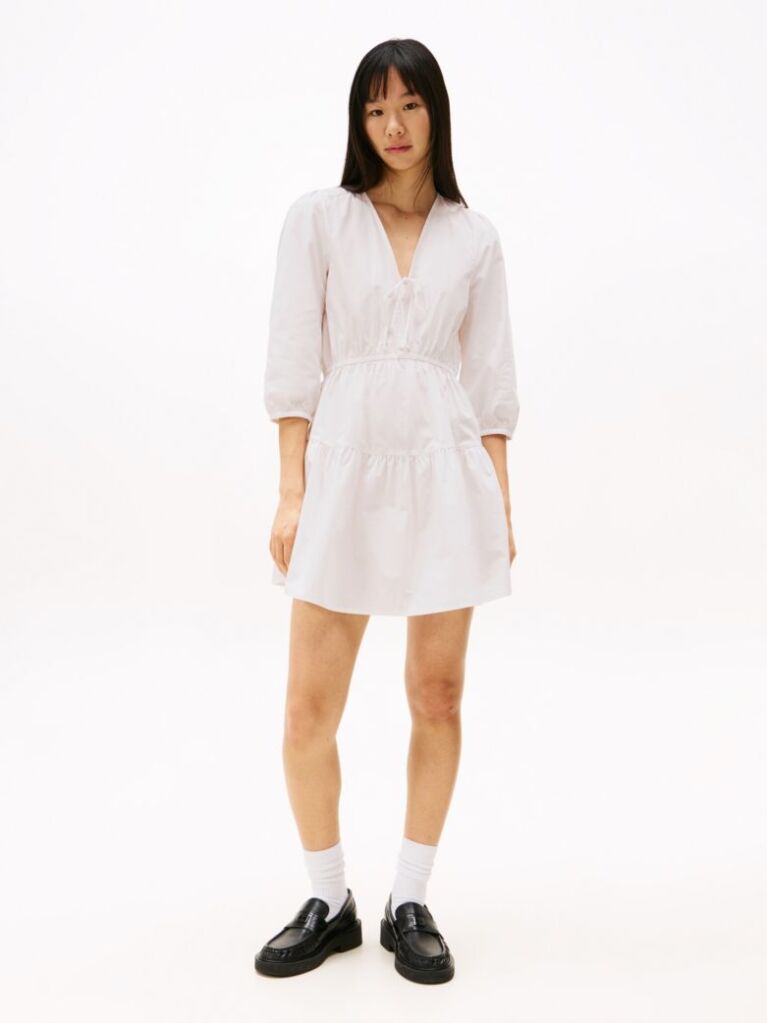 Beige Relaxed Poplin Tiered Mini Dress  Women