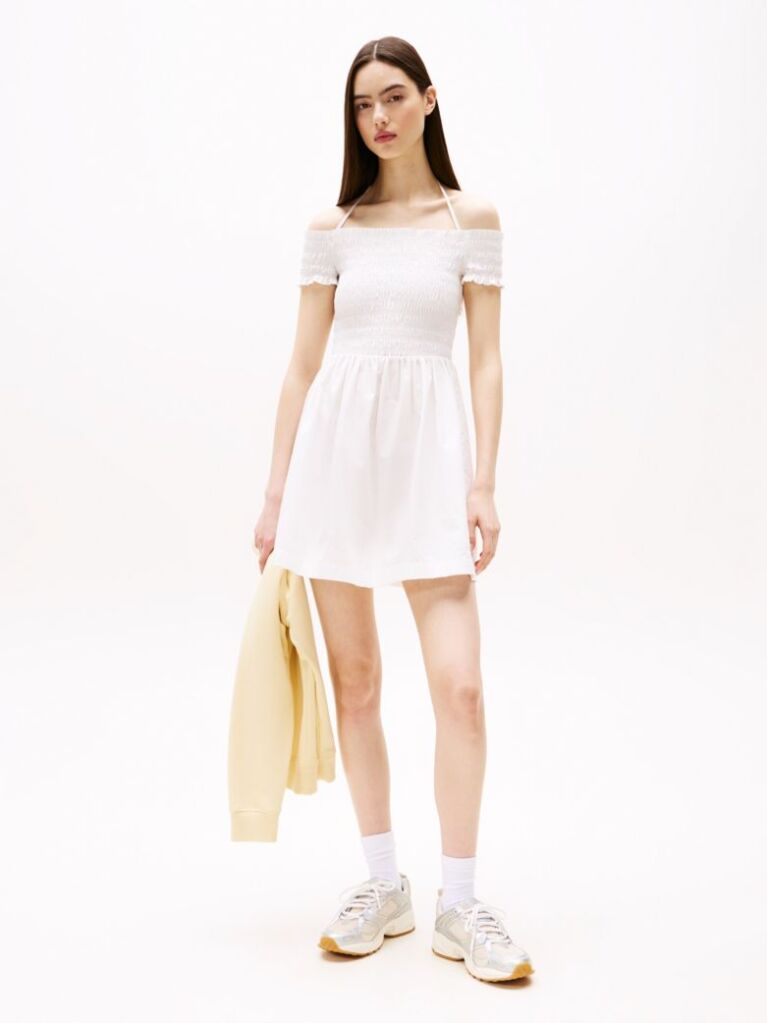 Beige Halterneck Fit And Flare Mini Dress  Women