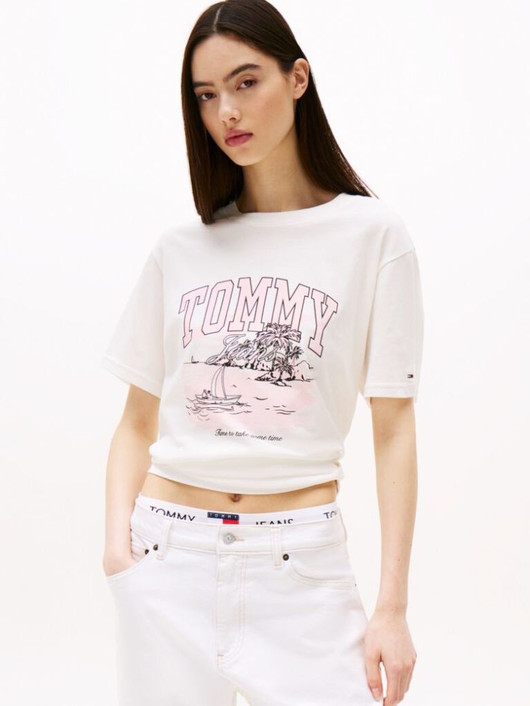 Μπεζ Άνετο T-Shirt Με Σχέδιο  Γυναίκες