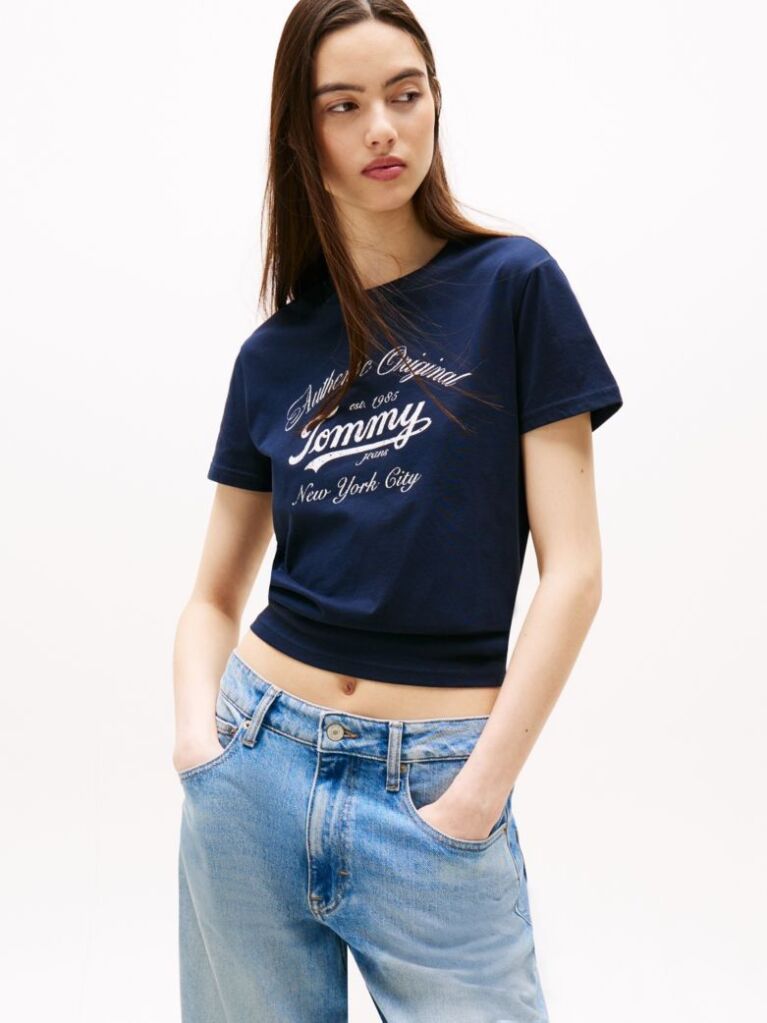 Μπλε Essential T-Shirt Σε Κανονική Γραμμή Με Λογότυπο  Γυναίκες