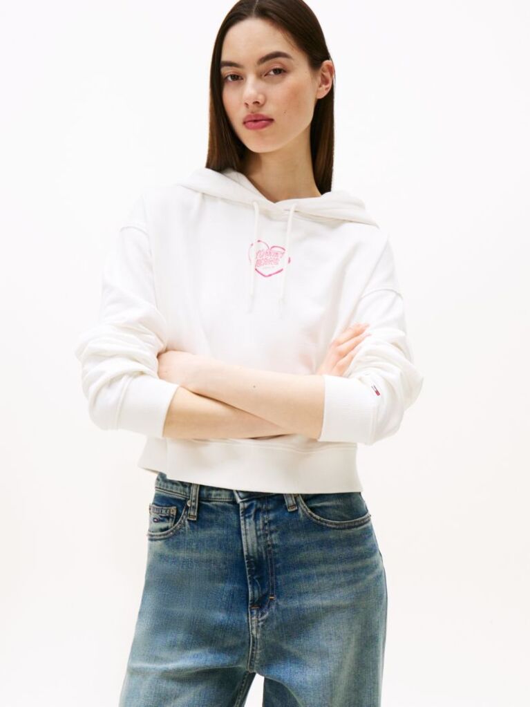 Άσπρο Άνετο Cropped Hoody  Γυναίκες