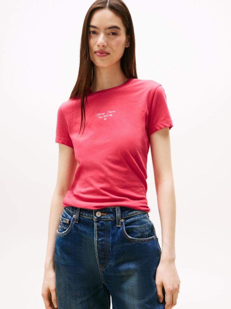 Ροζ Jersey T-Shirt Σε Slim Γραμμή Με Λογότυπο  Γυναίκες