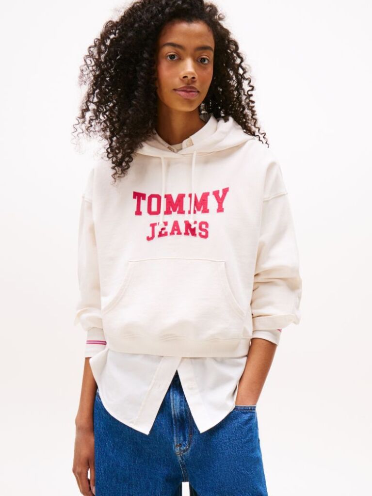 White Varsity Appliqué Logo Boxy Hoody  Women
