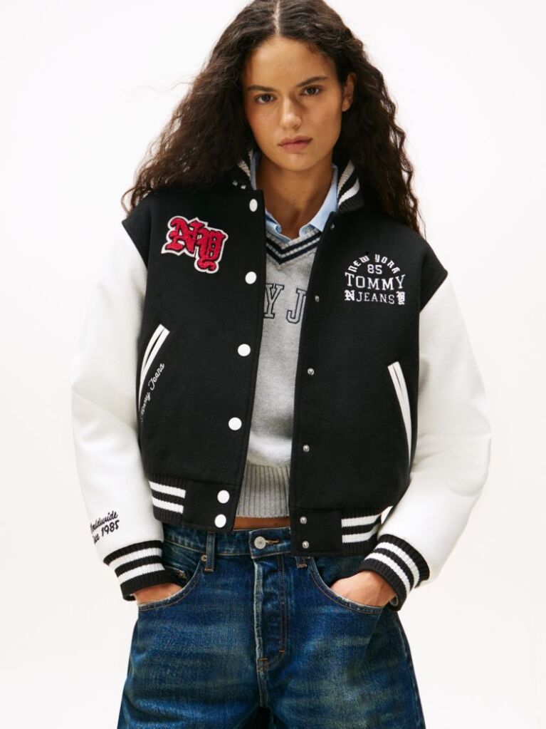 Μαύρο Varsity Τζάκετ Με Appliqué Λογότυπο  Γυναίκες