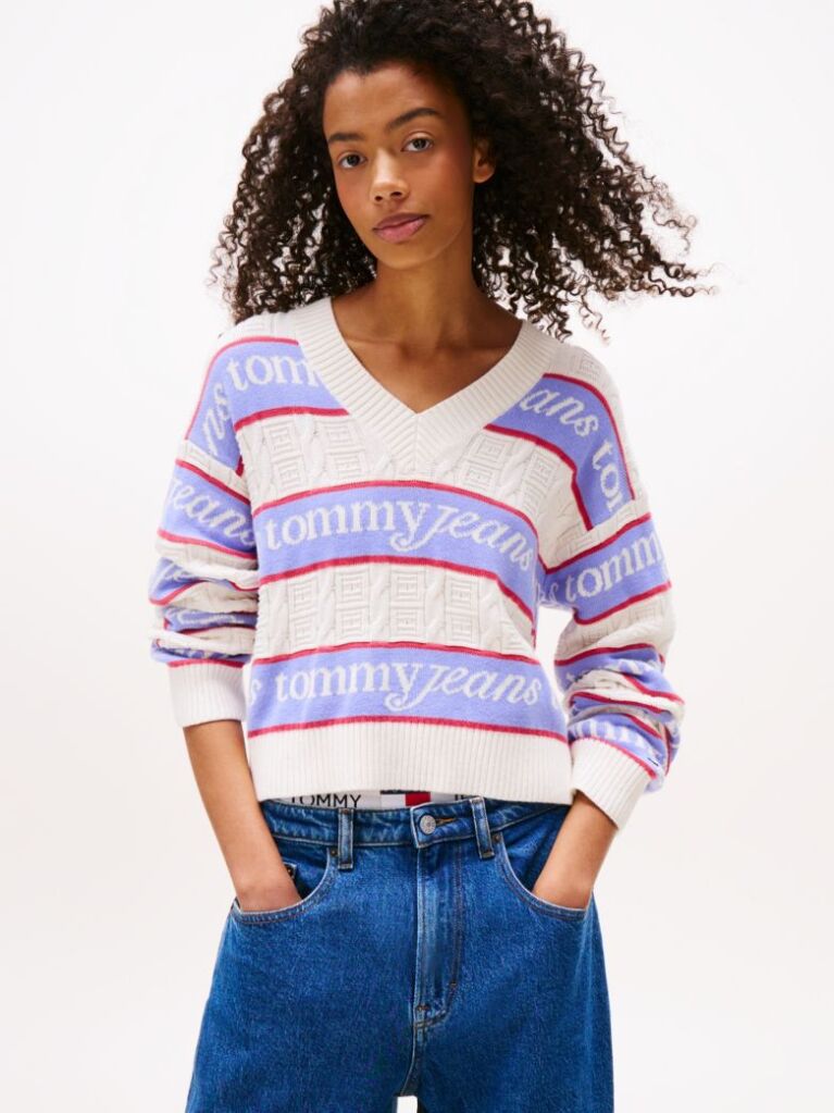 Multi Tommy Flag Relaxed Logo Stripe Jumper  Women