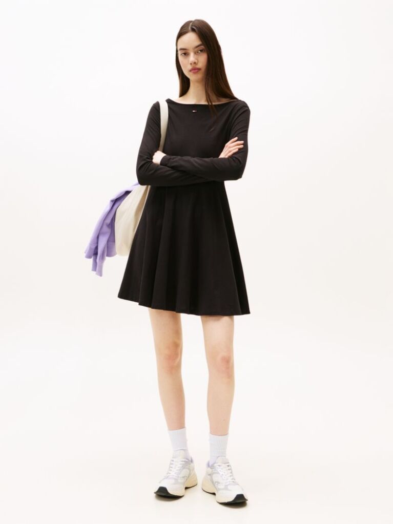 Black Pleated Fit And Flare Mini Dress  Women