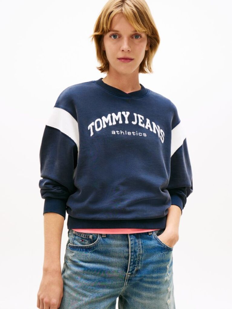 Blue Contrast Logo Embroidery Boxy Sweatshirt  Women