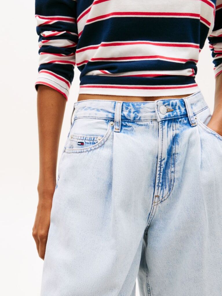 Denim Faded Pleated Loose Denim Bermuda Shorts  Women