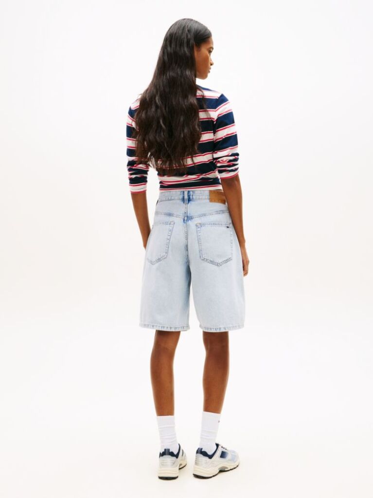 Denim Faded Pleated Loose Denim Bermuda Shorts  Women