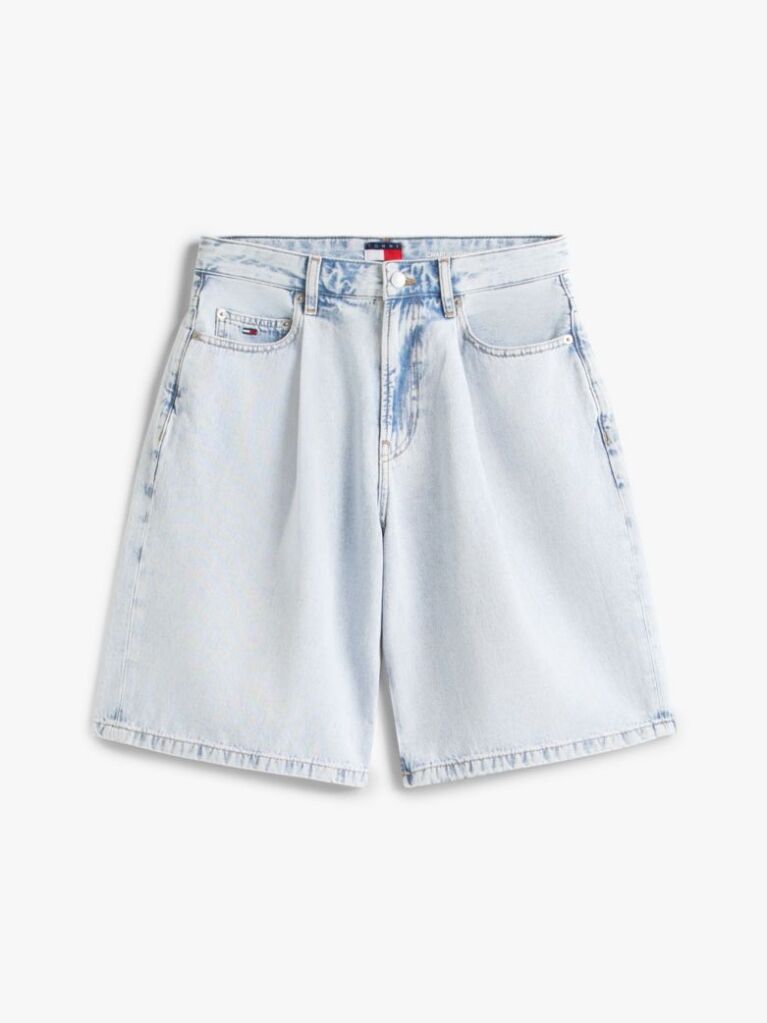 Denim Faded Pleated Loose Denim Bermuda Shorts  Women