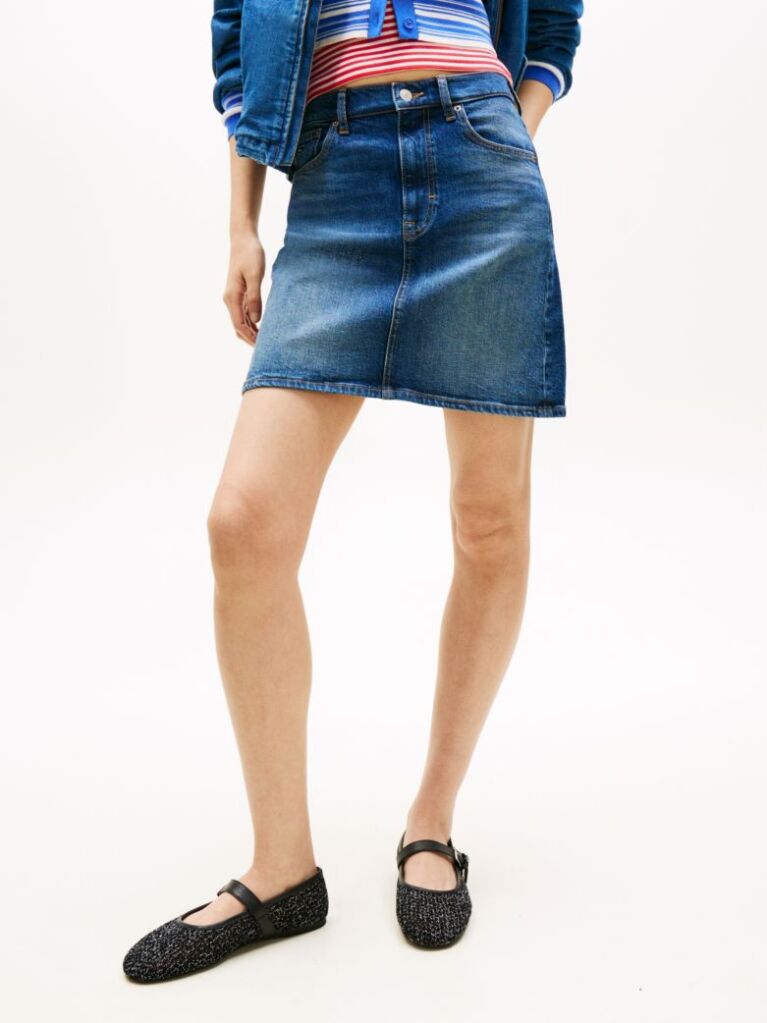 Denim Ultra High Rise Mom Denim Mini Skirt  Women