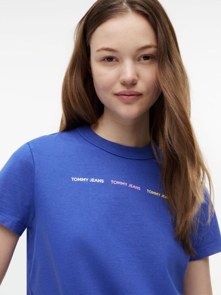 Μπλε Βαμβακερό T-Shirt Με Επαναλαμβανόμενο Λογότυπο  Γυναίκες