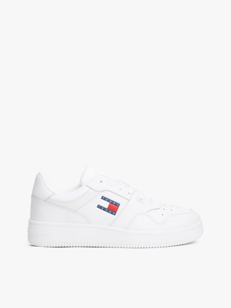 White Essential Retro Leather Basketball Trainers  Men