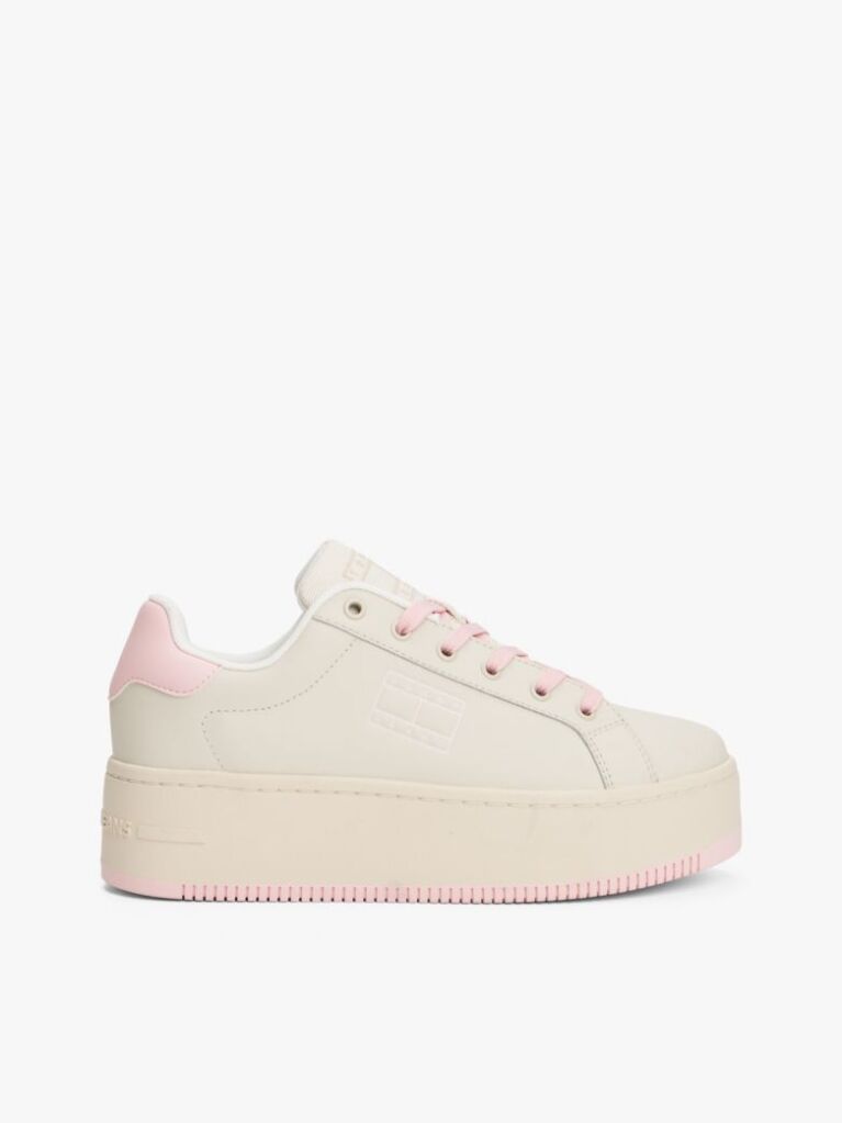 Pink Essential Leather Fine-Cleat Flatform Trainers  Women