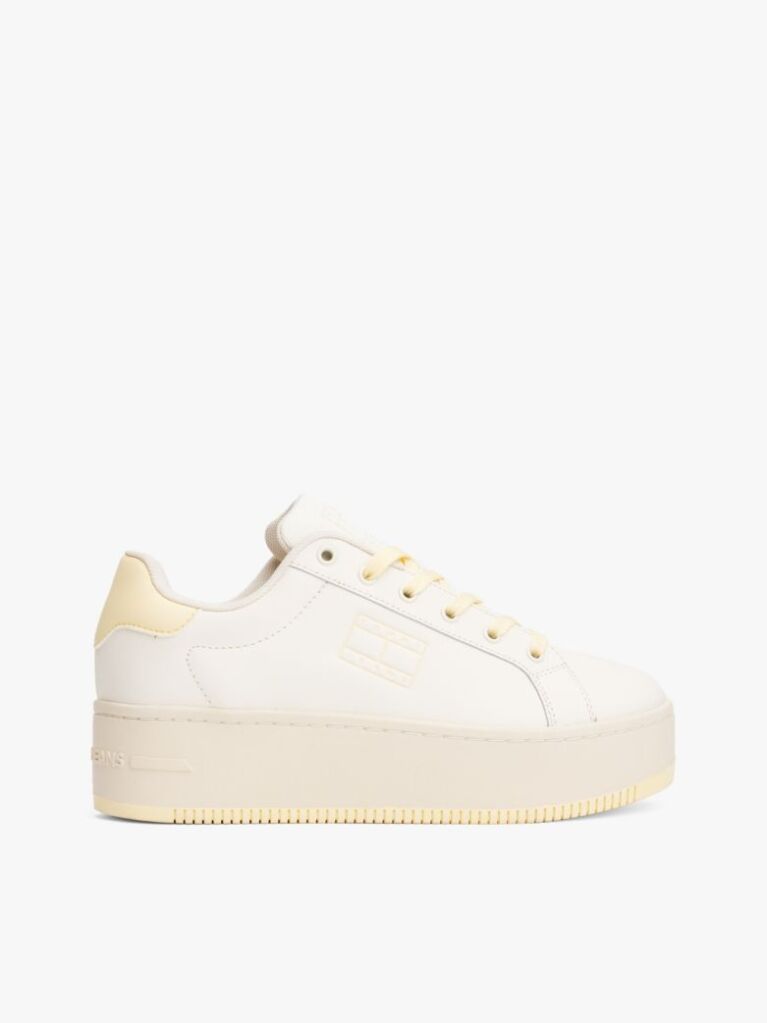 White Essential Leather Fine-Cleat Flatform Trainers  Women