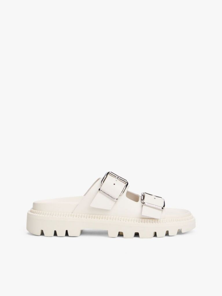 White Leather Double Strap Cleat Sandals  Women