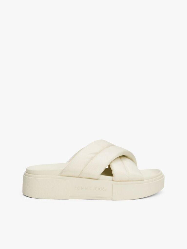 White Padded Strap Platform Slides  Women
